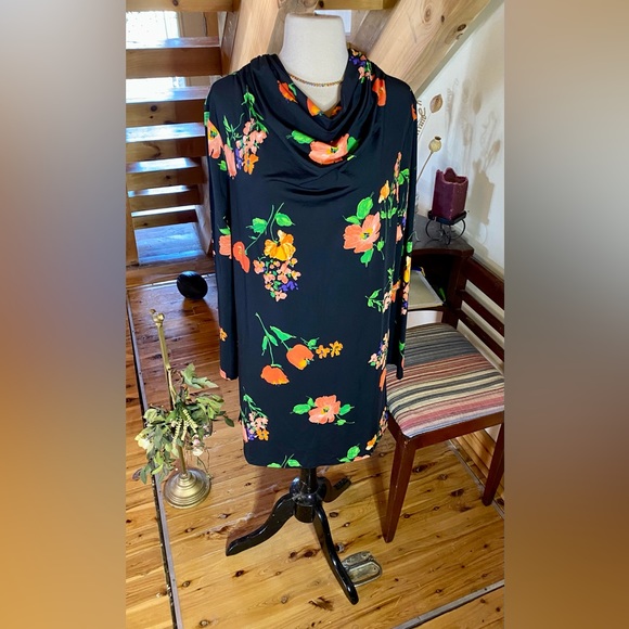 🌟ASOS DESIGN Long Sleeve Cowl Shift Mini Dress in Pansy Print🌟 - Picture 2 of 12